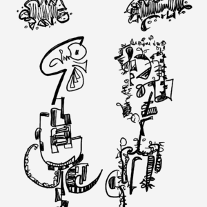 Abstract hand-drawn illustration of an angry couple in black and white