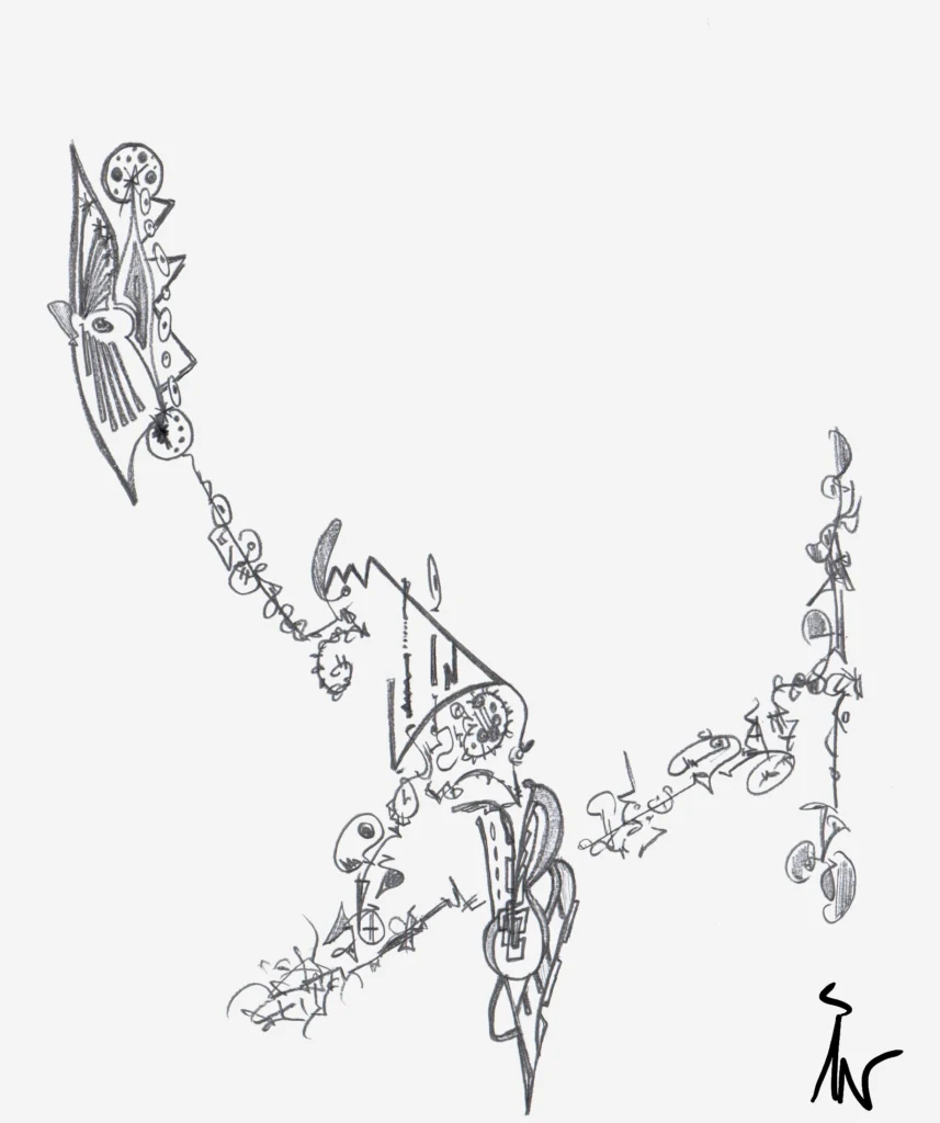 Minimal abstract line drawing of a bird perched on a branch