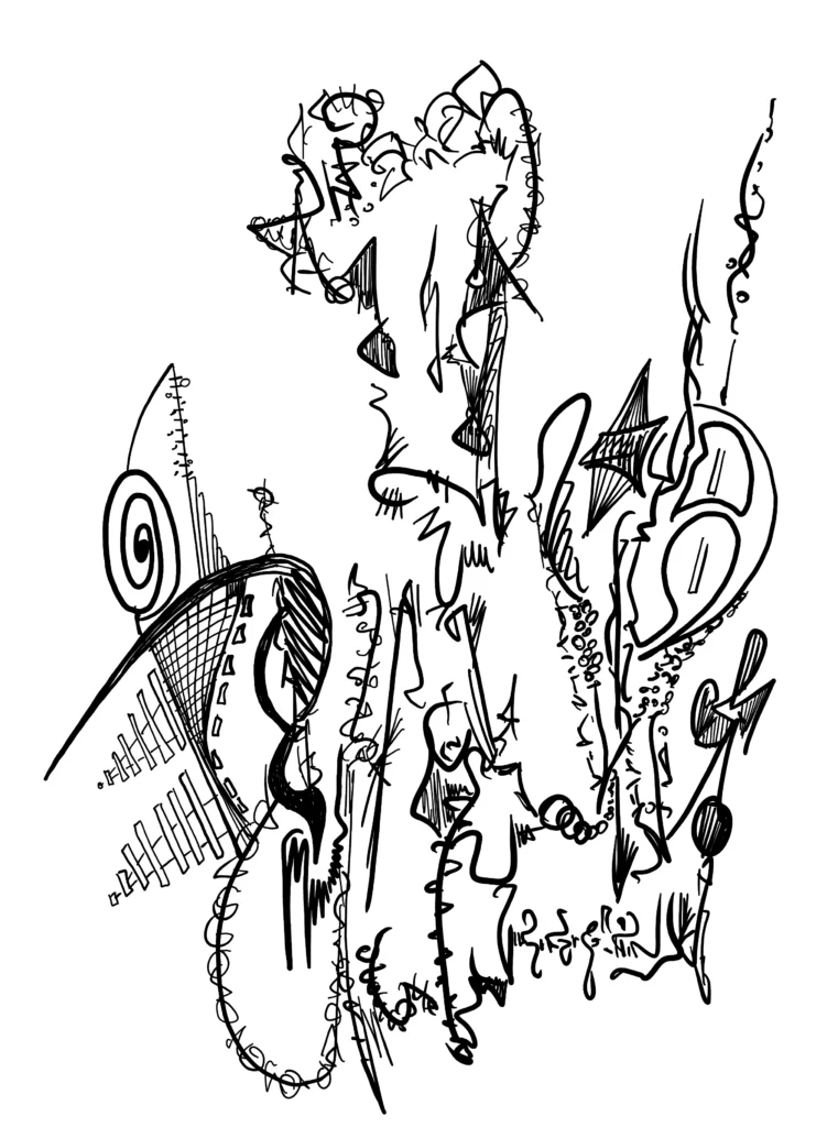 Abstract angry face line art drawing