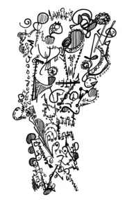 Black and white abstract face expressing urban stress and tension