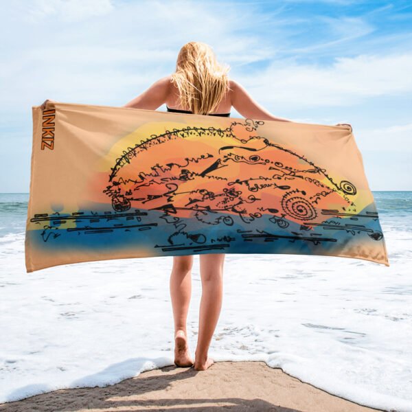 Abstract Sunset Beach Towel – Orange Tones | Inkiz - Image 3